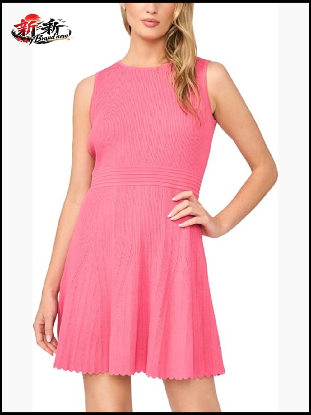 Sleeveless Crew Neck Pointelle Mini Dress